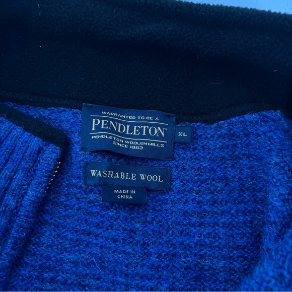Pendleton Men's Blue Washable Wool Woolen Mills Pullover 1/4 Quarter Zip XL - Picture 6 of 11
